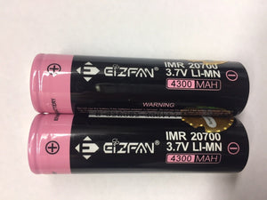 2 x Eizfan IMR 20700 4300mAh Li-Mn Rechargeable 3.7v 30a High Drain Battery Efan