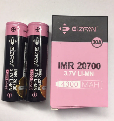 2 x Eizfan IMR 20700 4300mAh Li-Mn Rechargeable 3.7v 30a High Drain Battery Efan